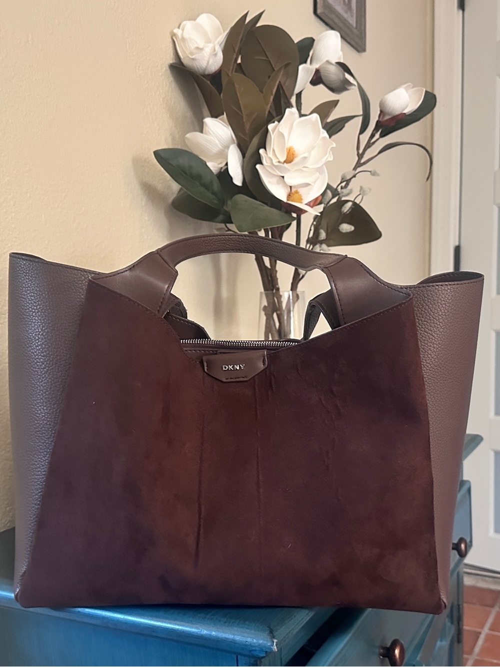 DKNY Brown Suede & Leather Tote